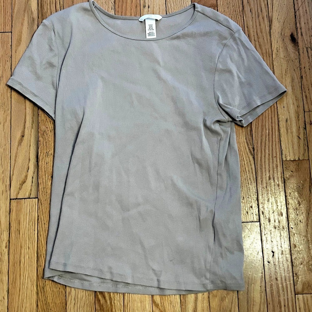 H&M Ribbed Tan Beige Short Sleeve Shirt Size XXL T41-35
